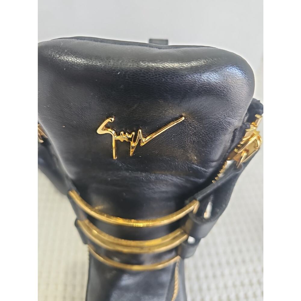 Giuseppe Zanotti Black Leather High Top Boot Sneakers Gold Zipper EU 43 - Picture 15 of 15